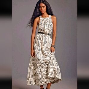 NEW Anthropologie Somerset POPLIN HALTER Maxi Dress ABSRACT PRINT CREAM BLACK